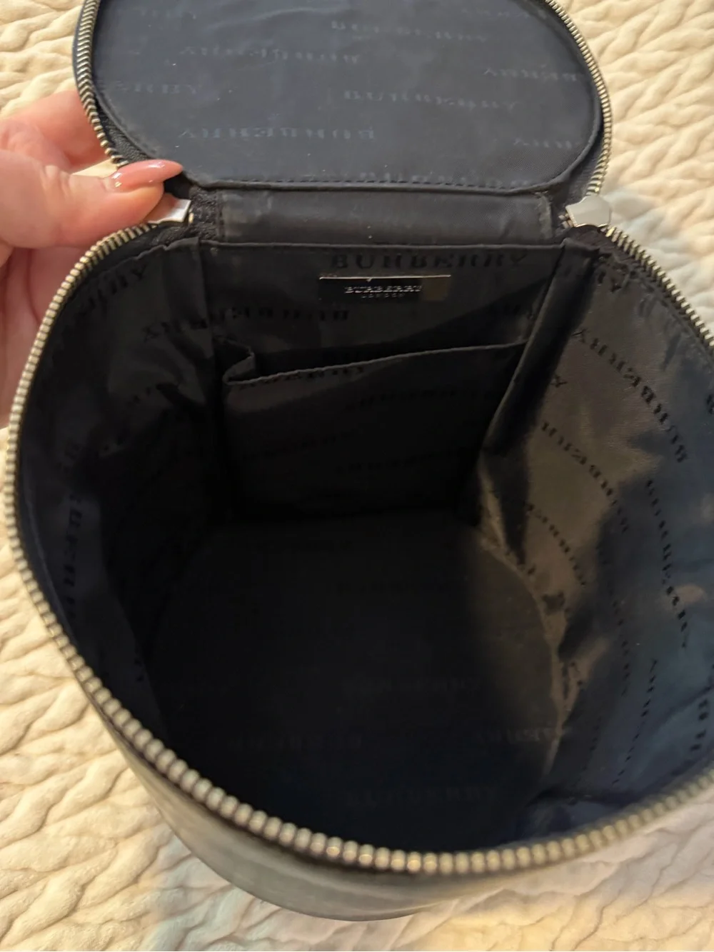 Burberry Black Leather Cylinder Vanity Bag